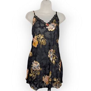 California Dynasty Vintage 90s Black Floral Chemise size S